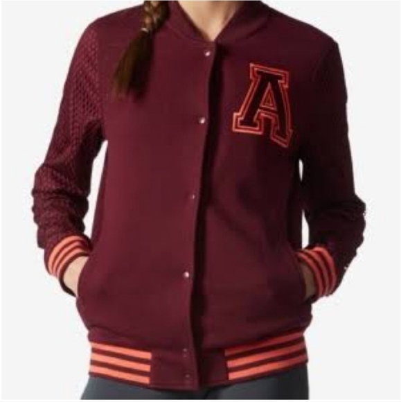 Adidas marron varsity button front track jacket women's size large - Picture 1 of 9